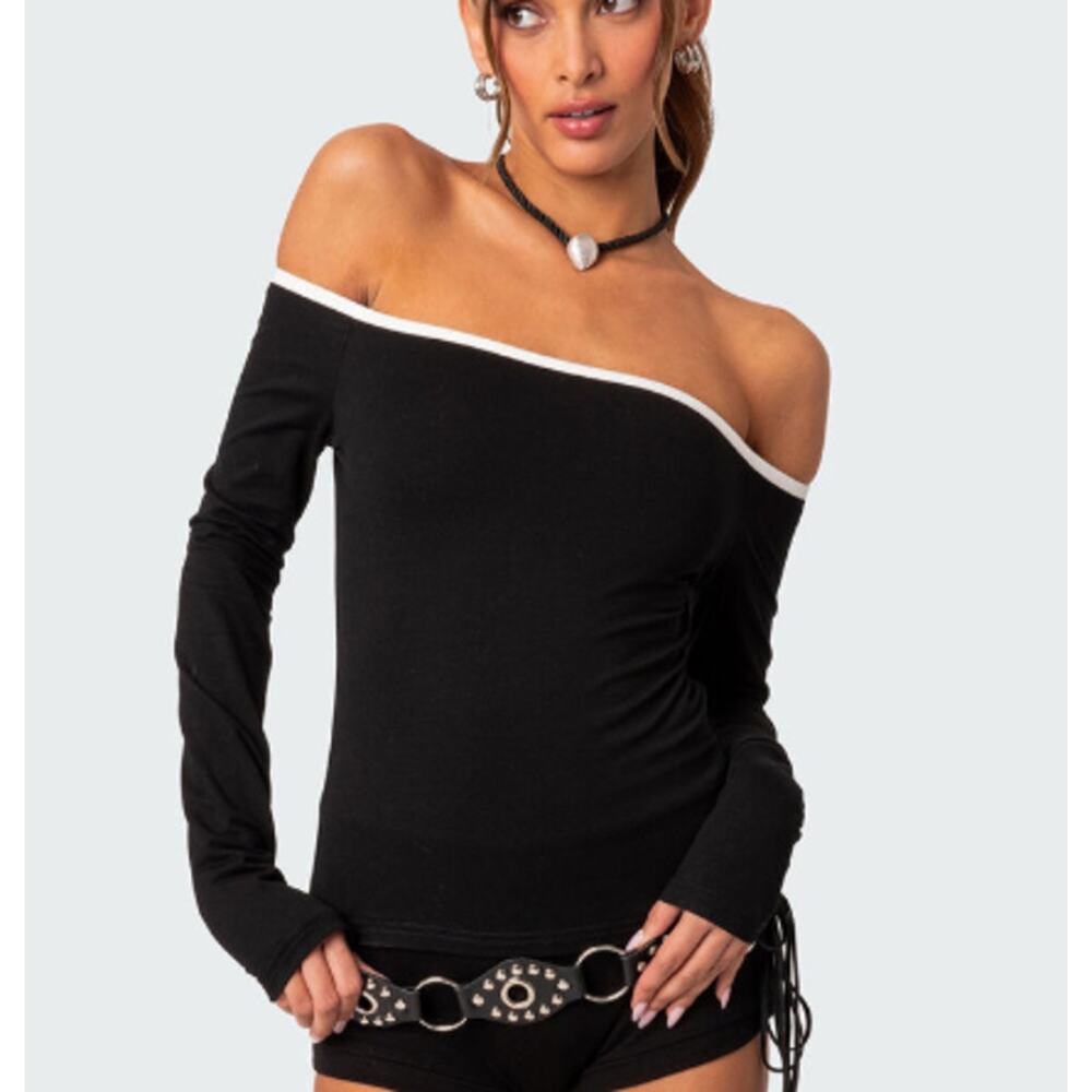 New Edikted Captain Contrast Off Shoulder Top Size Medium Long Sleeve Clean Girl